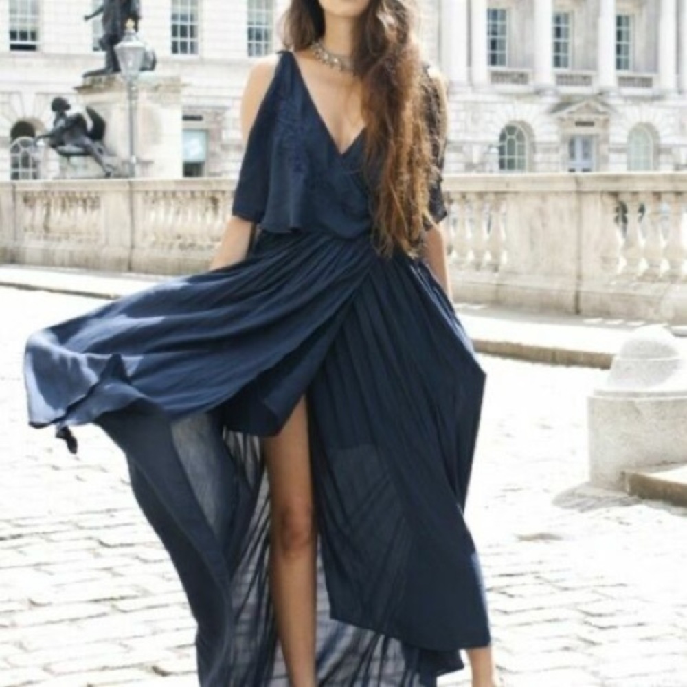Free people Fiona embroidered flowy wrap around Maxi dress